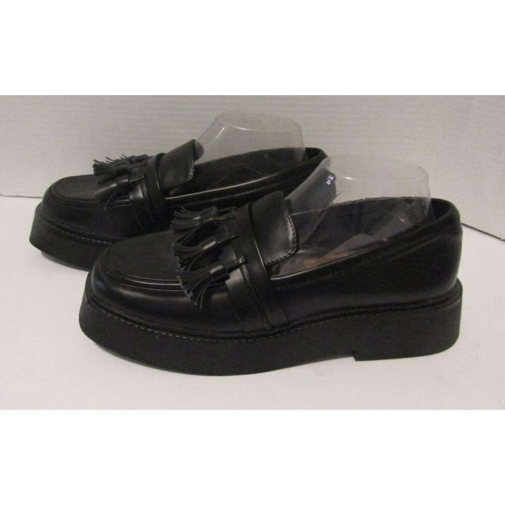 Asos Loafers Black Chunky Four Tassel Black Leather Shoes NWOB Womens Size 10 - Picture 4 of 9